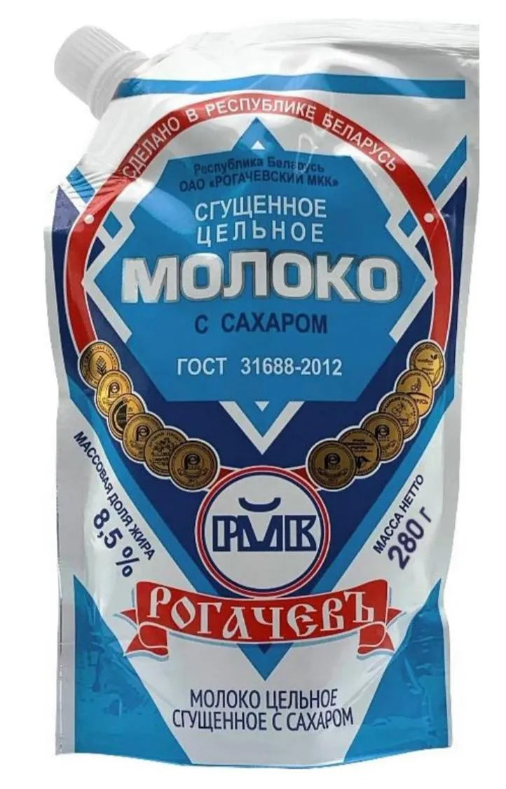 Цельное сгущеное молоко в мягкой упаковке Рогачев
