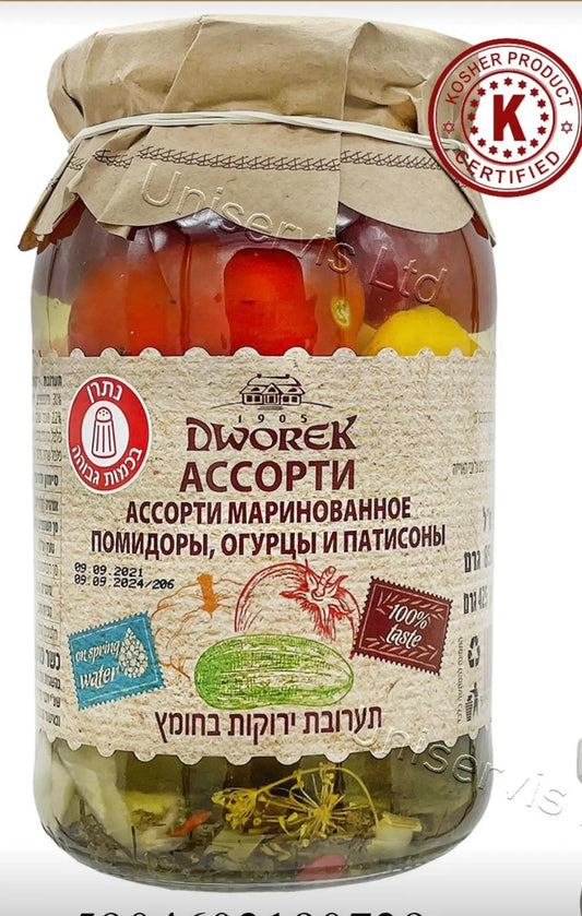 Ассорти маринованное (огурцы, помидоры, патисоны) DWOREK